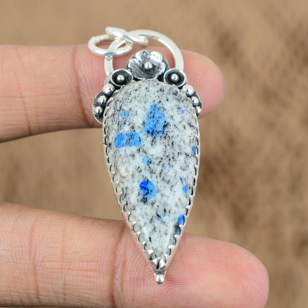 Birthday Gift For Her Natural K2 Jasper Gemstone Pendant Flower 925 Silver