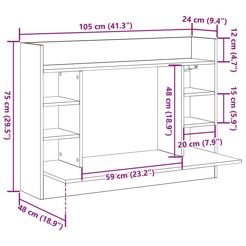 1 Wand-Schreibtisch Mit Seitlichem Fachregal, Multifunktionaler Wand-Computer- Und Schminktisch, 105x48x75 Cm