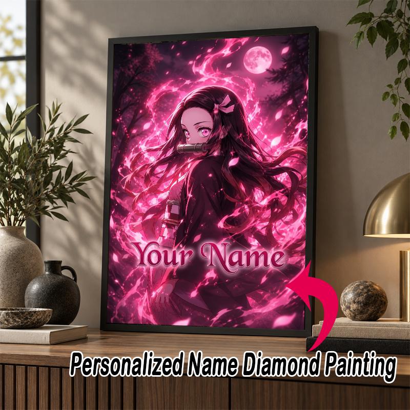 Custom Name Nezuko Kamado 5D Diamond Painting Personalized Full Drill Diamond Art Kit Gift
