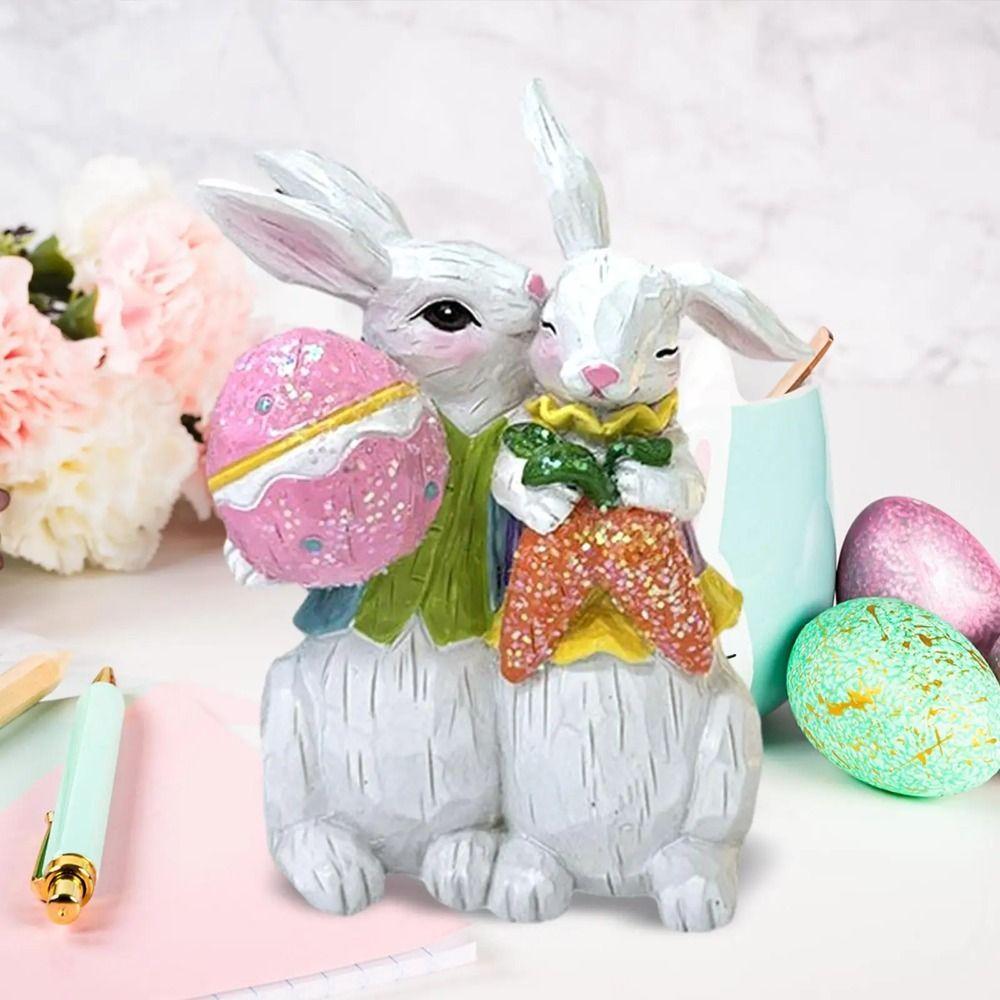 Resin Crafts Easter Bunny Figurine Cute Rabbit Desktop Ornament  Outdoor Garden Lawn