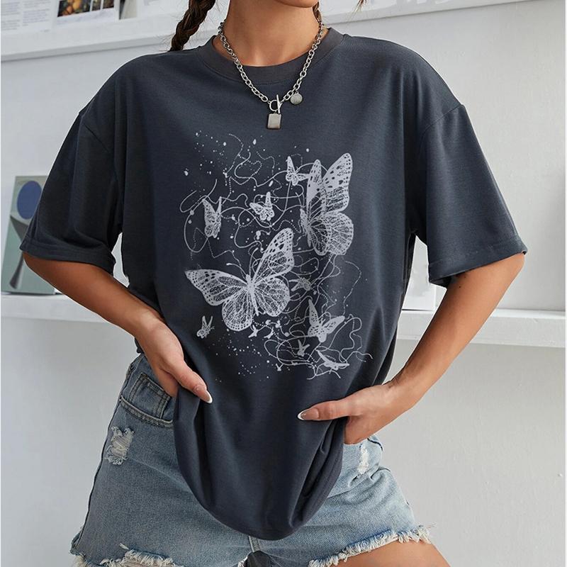 

Модная женская креативная футболка с принтом бабочки, забавная повседневная футболка с круглым вырезом и короткими рукавами, летняя женская футболка M