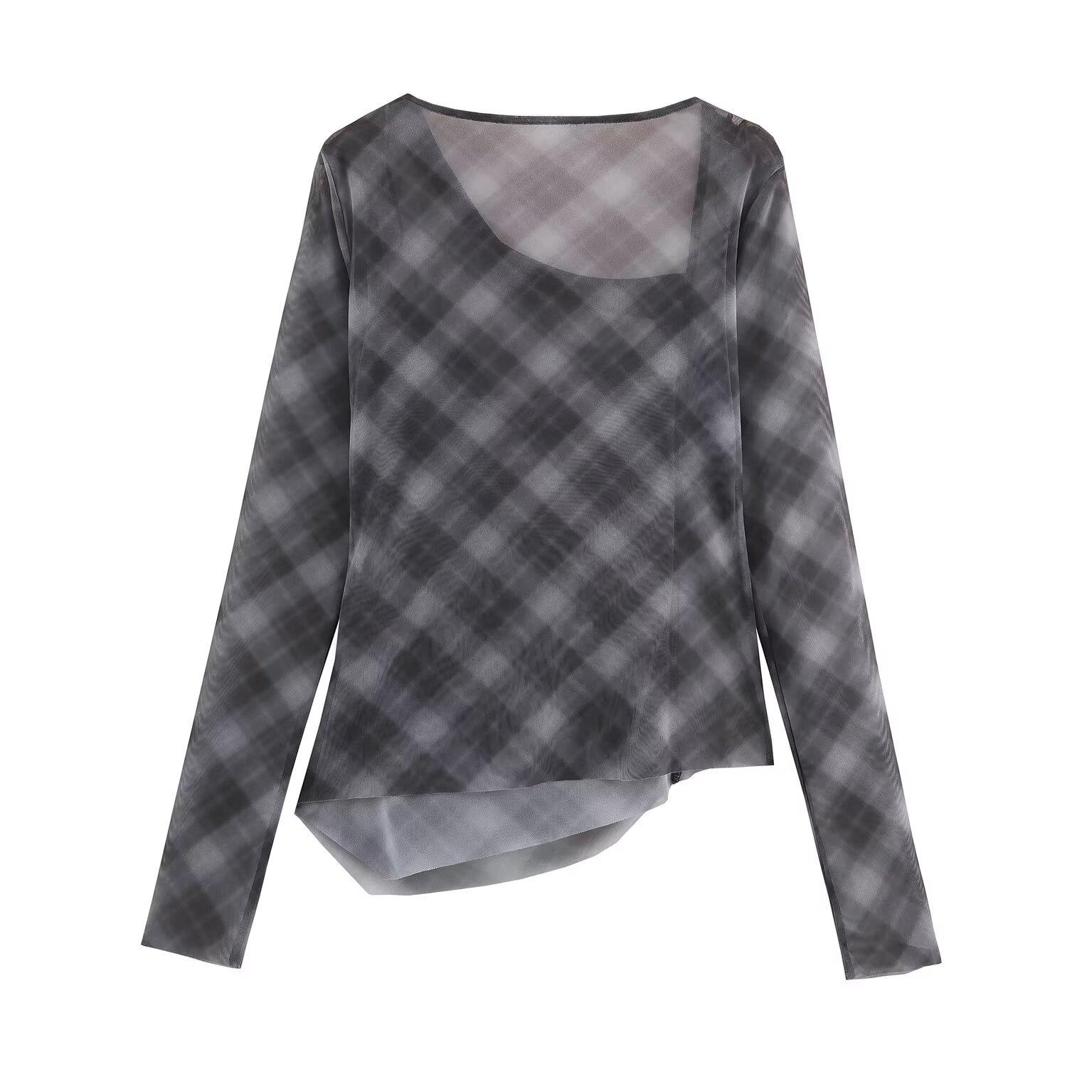 Foreign trade wholesale 2025 new European and American women s clothing fashion and thin plaid silk mesh dress irregular top set S