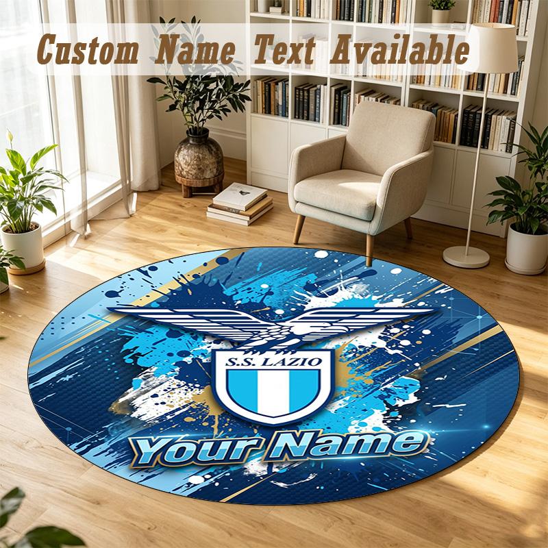 Round Rug Custom NameLazio FC Pattern Non Slip Carpet Home Floor Decor