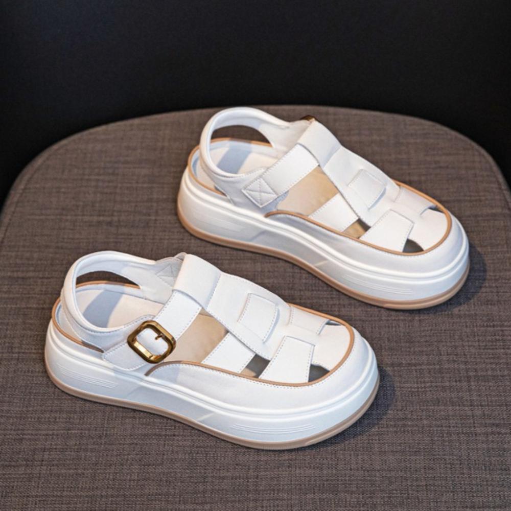 Sandale cu platformă pentru femei, din piele, romane Baotou, sandale pentru femei, vara 2025, noi, cu goluri, pantofi pentru femei, sandale casual