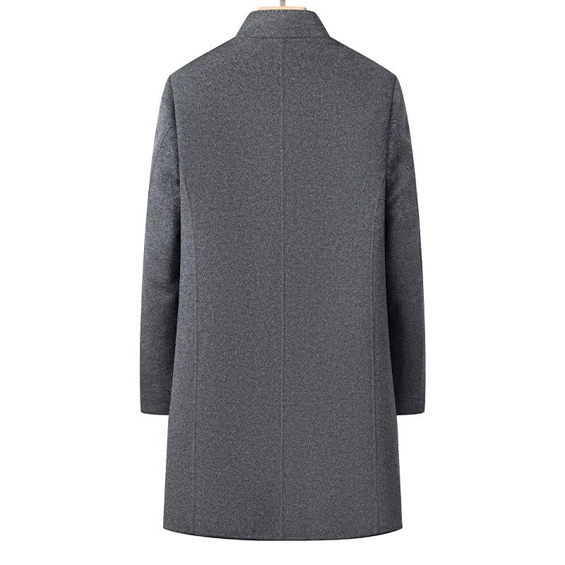 Men's Single-Breasted Stand-Collar Wool Gabardine Trench Coat - Business Casual Long Jacket