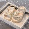 Girls sandals 2025 summer new children's pearl princess shoes little girl soft sole non-slip medium and older children's beach shoes