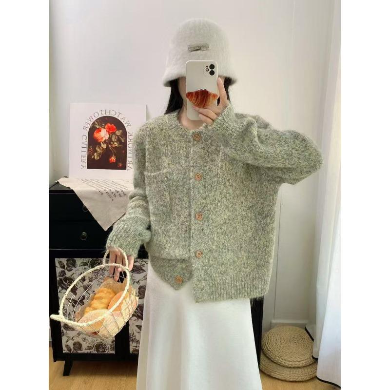 

Кардиган вязаный с цветочным узором, женская одежда, осень и зима, новый ленивый ветер, свободный, ретро свитер-жакет для женщин average size зелёный