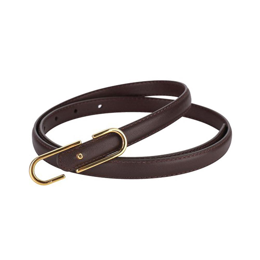 

Genuine Leather Thin Belt Women s Vintage Minimalist Style Belt Metal Plate Buckle Women s Belt 105CM коричневый