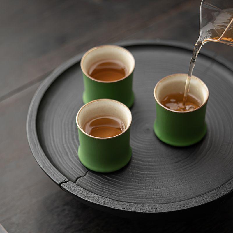 3Pcs Ceramic Tea Cup Set Chinese Tea Cups Retro Pottery Bamboo Stalk Teacup Small Porcelain Cup for Tea Coffee Water Drinkware