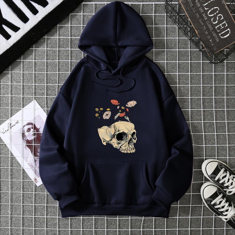 Women's Halloween Skull Hoodie: 2026 Autumn/Winter Loose Fit Plus Velvet Long Sleeve