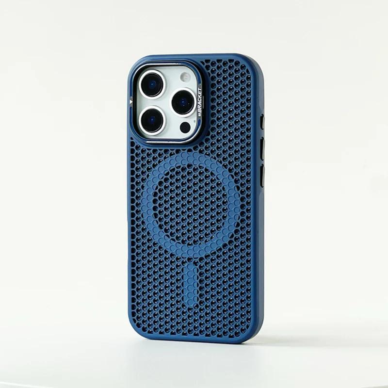 Honeycomb Grid Mesh Cooling for Magsafe Case for 16 17 Pro Max 15 14 13 12 11 Alloy Lens Bracket Wireless Charging Cover