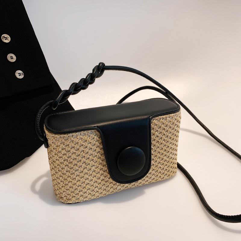 Summer new straw box bag fashion shoulder messenger women's bag beach vacation style simple small square bag