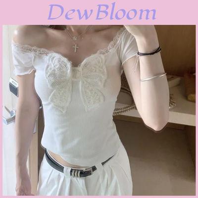 T Shirt With Lace Butterfly Bow Summer Womens White Oversize Designer Cotton