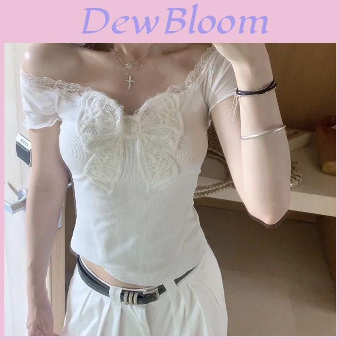 Camiseta con Lazo de Mariposa de Encaje Verano Mujer Blanca Oversize Diseñador Algodón