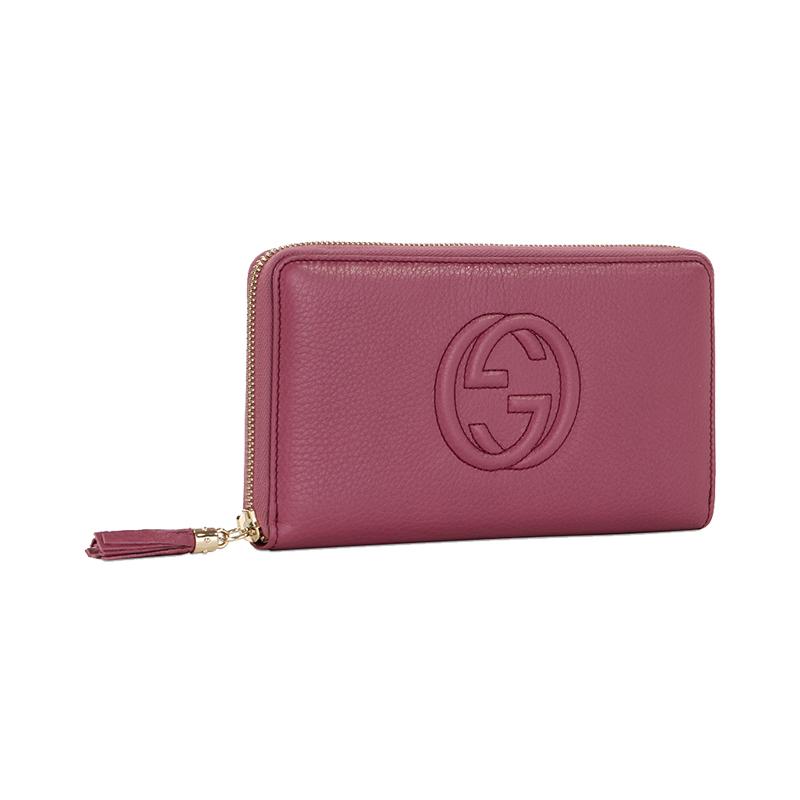 Gucci Soho Logo-Prägung Quasten-Anhänger Leder Lange Reißverschluss-Geldbörse Geldbörse Damen Pink