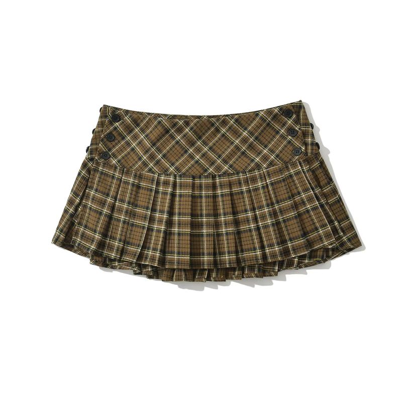 Kaslead New Arrival Women's Clothing Fashion Style Fashion All-Match Casual Gingham Adjustable Pleated Skirt