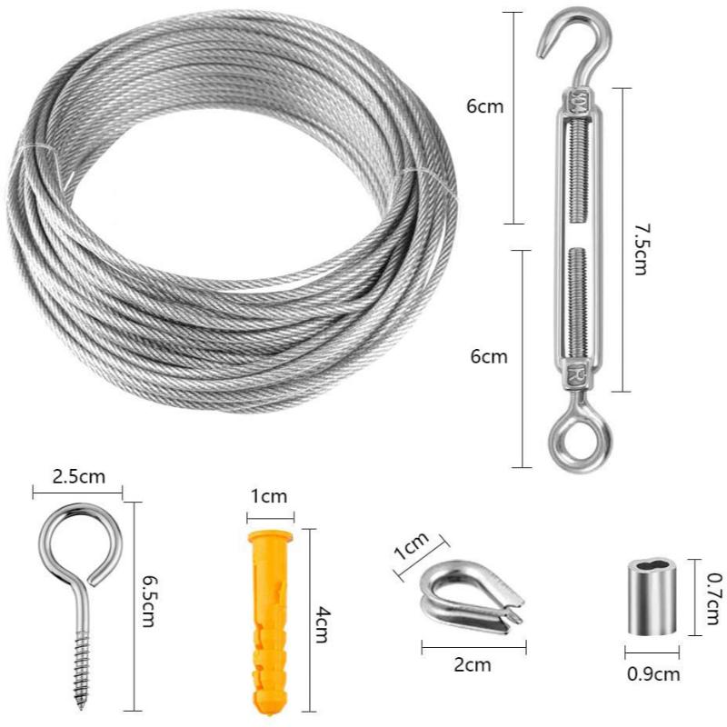 10/15/20M Stainless Steel Cable Rope Kit Heavy Duty 304 PVC Coated for Garden Balcony Railing Farm Fence Tent Outdoor Wire Rope