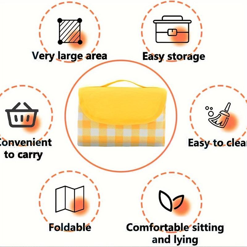 1pc Foldable Absorbent Durable Picnic Blanket - Bright Yellow And White Plaid Lawn And Beach Mat for Camping, Hiking, Outdoor Activities,