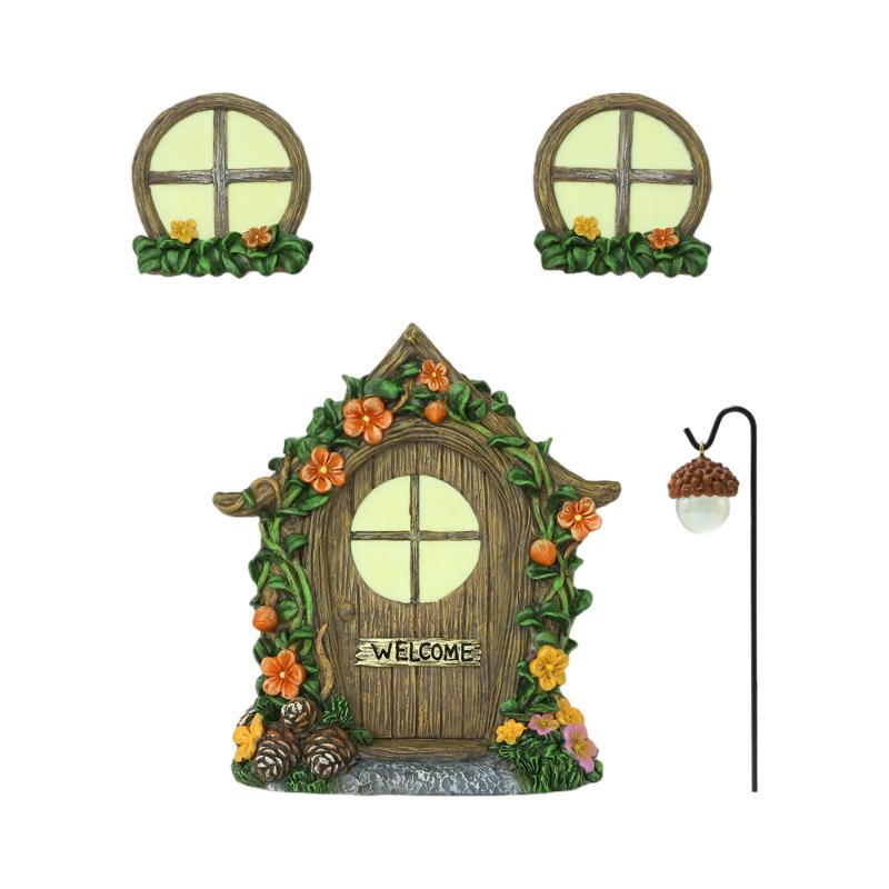 Glow in the Dark Fairy Door Windows Lantern Kit for Trees DIY Miniature Garden Outdoor Home Decor