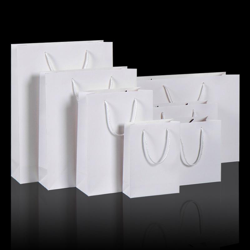 White Card Gift Bag with Stamped Logo - Thickened Paper, Handbag Style, Kraft Option Available