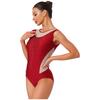 Womens Gymnastics Figure Skating Bodysuit Round Neck Sleeveless Shiny Rhinestone Mesh Patchwork Leotard Dance Jumpsuit
