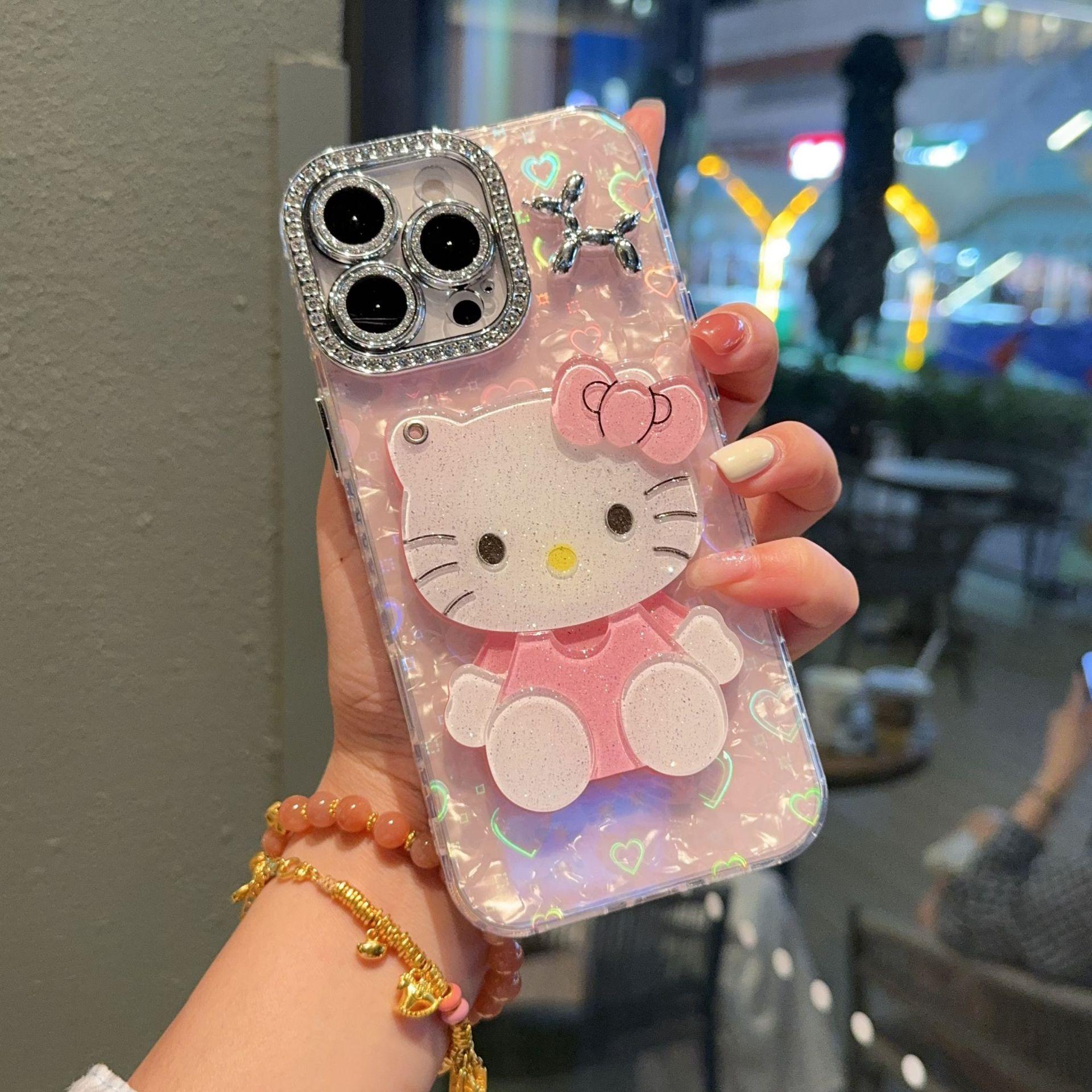 

Heart Shell Dot Drilling Frame for Apple 17 Pro Max/15 Pro Phone Case with KT Cat Mirror 17