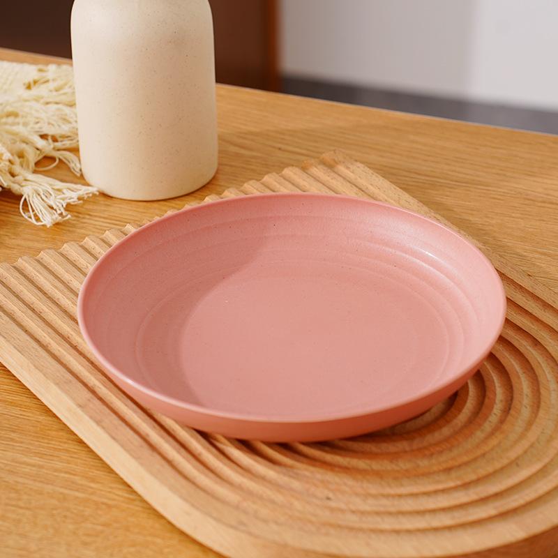 Wheat Straw Round Vegetable Plate Household Large Vegetable Plate Set Drop-Resistant Snack Plastic Plate Fruit Plate Plate