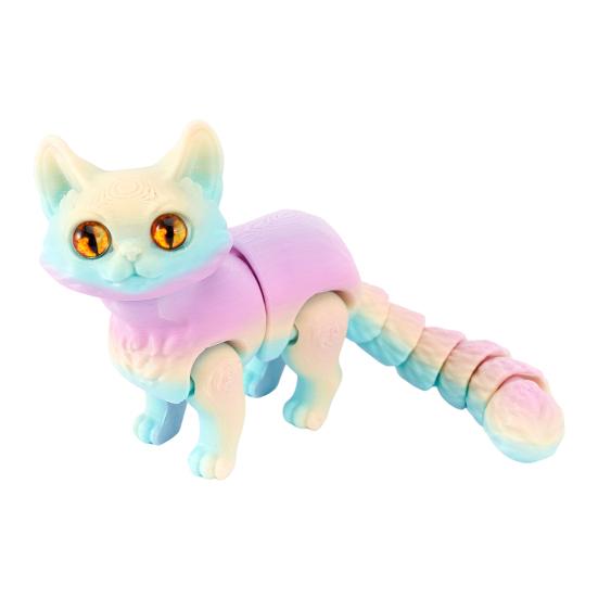 3D Printed Cat Ornament Articulated Cat Figurine with Flexible Joints Desktop Pet Cat Fidget Toy for Stress Relief Kids Adults Gift