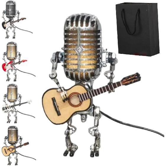 Mic Rockbot, Microphone Desk Lamp, Metal Microphone Mini Guitar Night Light Decoration (Yellow)
