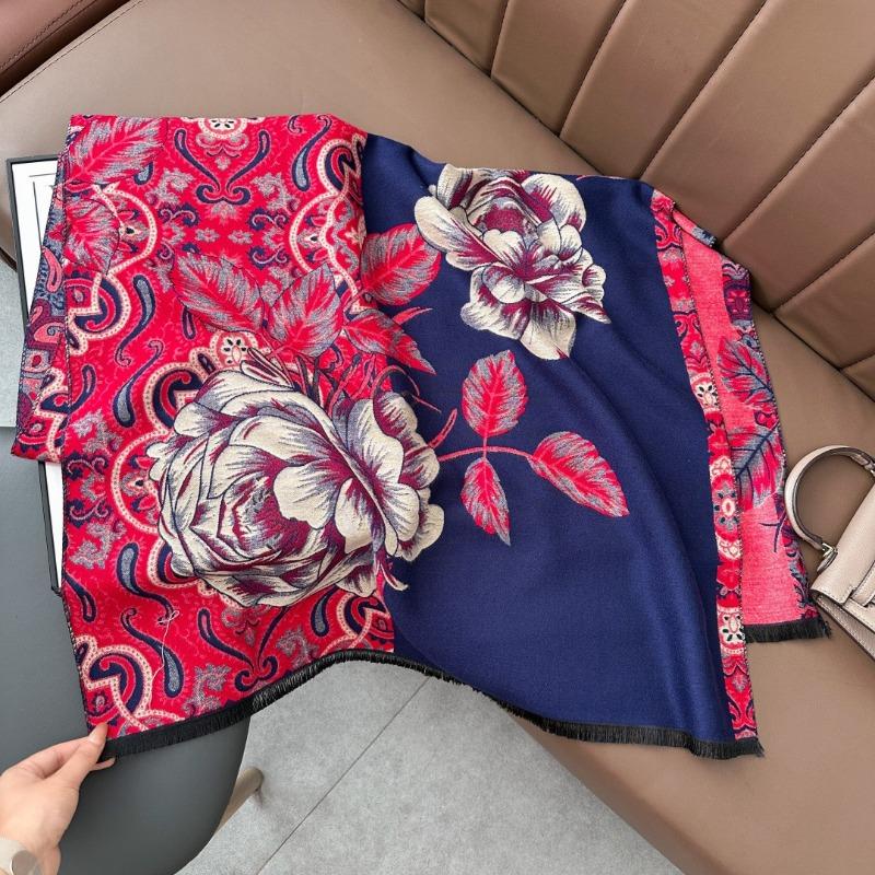 Retro Jacquard Scarf Girl Mother Gift Autumn and Winter Imitation Cashmere Warm Thickened Versatile Scarf Shawl Dual-purpose