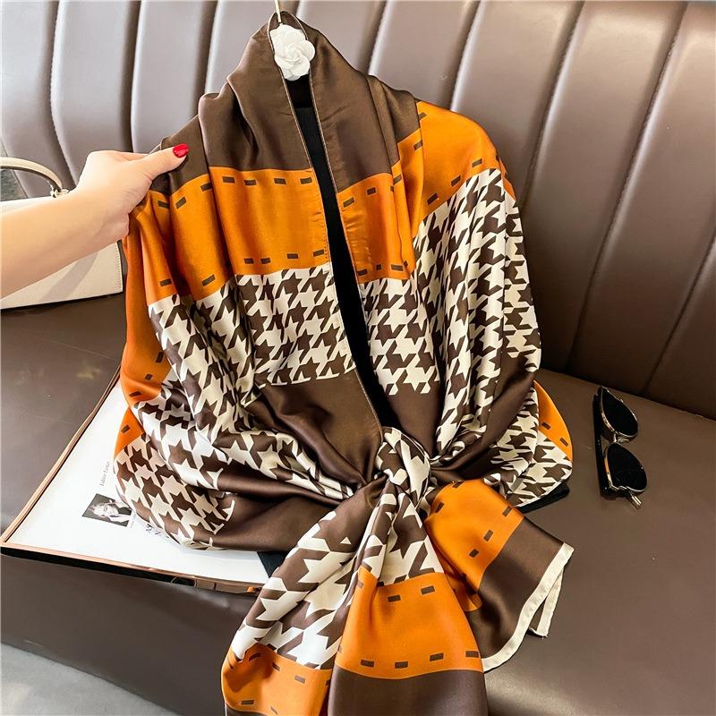 New simple and versatile geometric fashion scarf women's thin simulated silk shawl sunscreen long large size silk