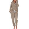 Women's Light Brown Long Sleeve V-Neck Loungewear Set with Drawstring Pants