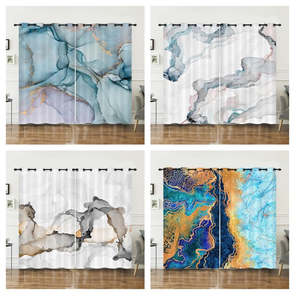 Curtain Marble Texture Nordic Curtain Digital Printing Blackout Curtain No Punching
