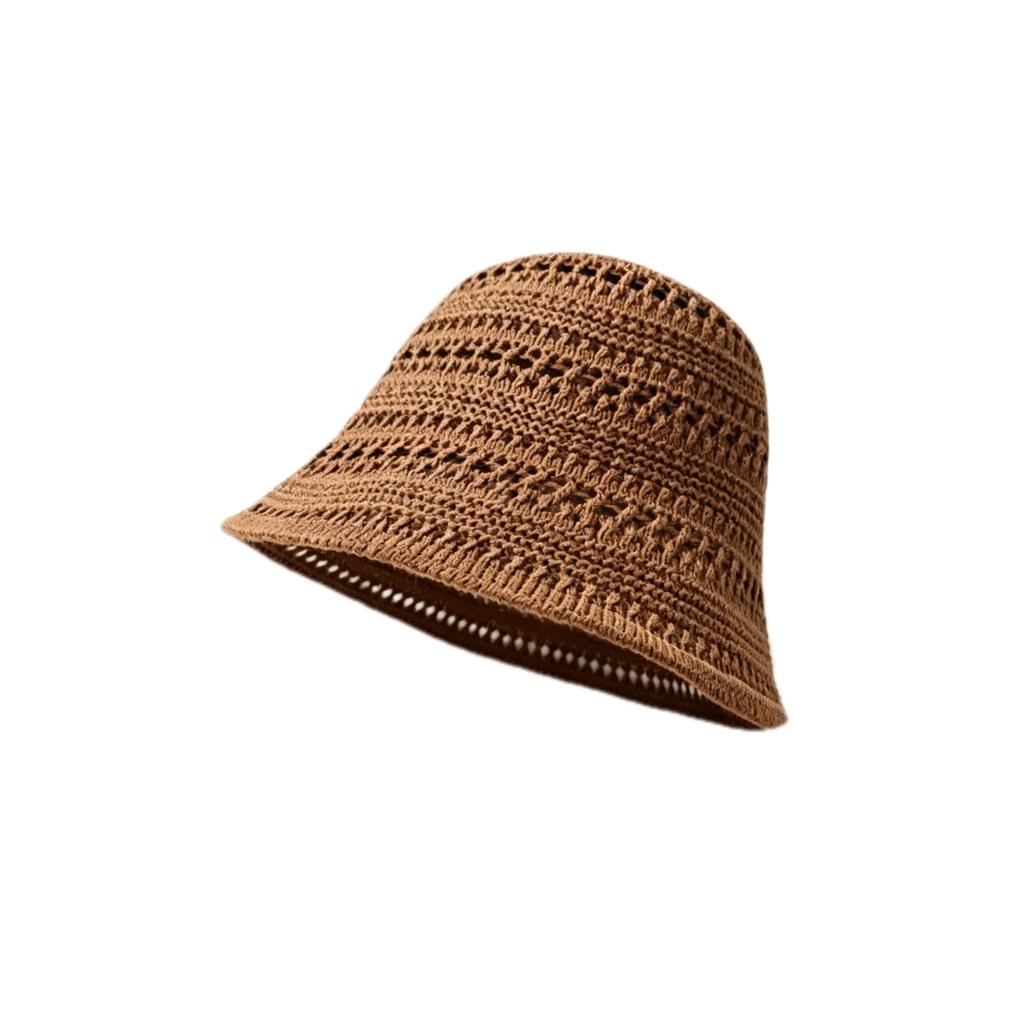 Summer Hollow Breathable Knitted Bucket Hat Thin Sun Hat Versatile Sunscreen New Bucket Basin Hat