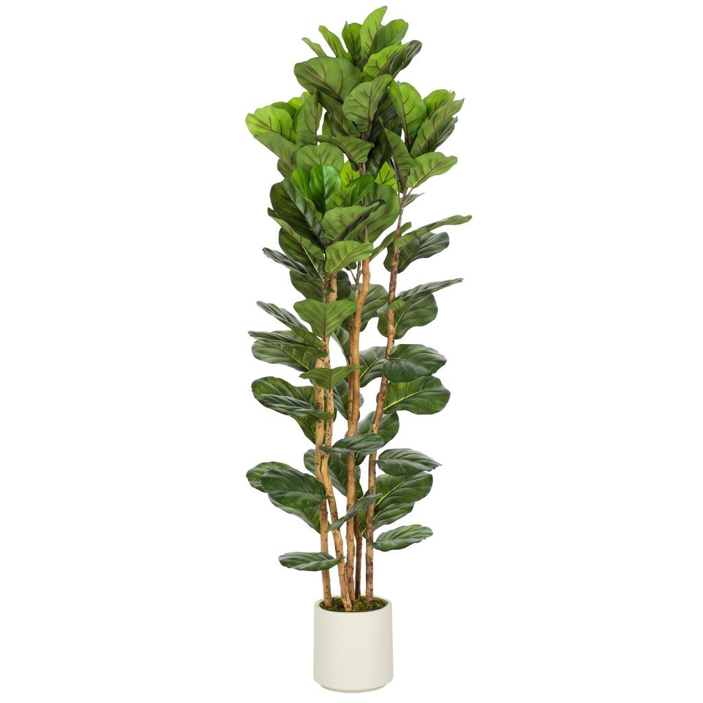 Artificial Indoor Plant, 180 cm Fiddle-Leaf Fig, Plastic Pot, Solid Wood Trunk, Green