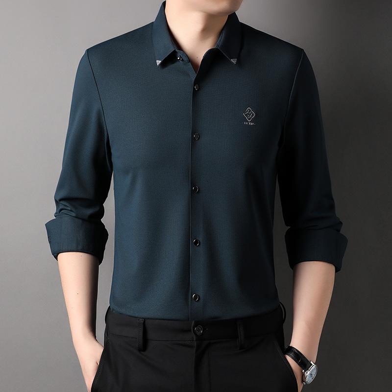 

Рубашка с длинными рукавами, однотонная, мужская, весенняя, новая, повседневная, с воротником-поло, для молодежи и среднего возраста, красивый, модный, с кардиганом 4XL