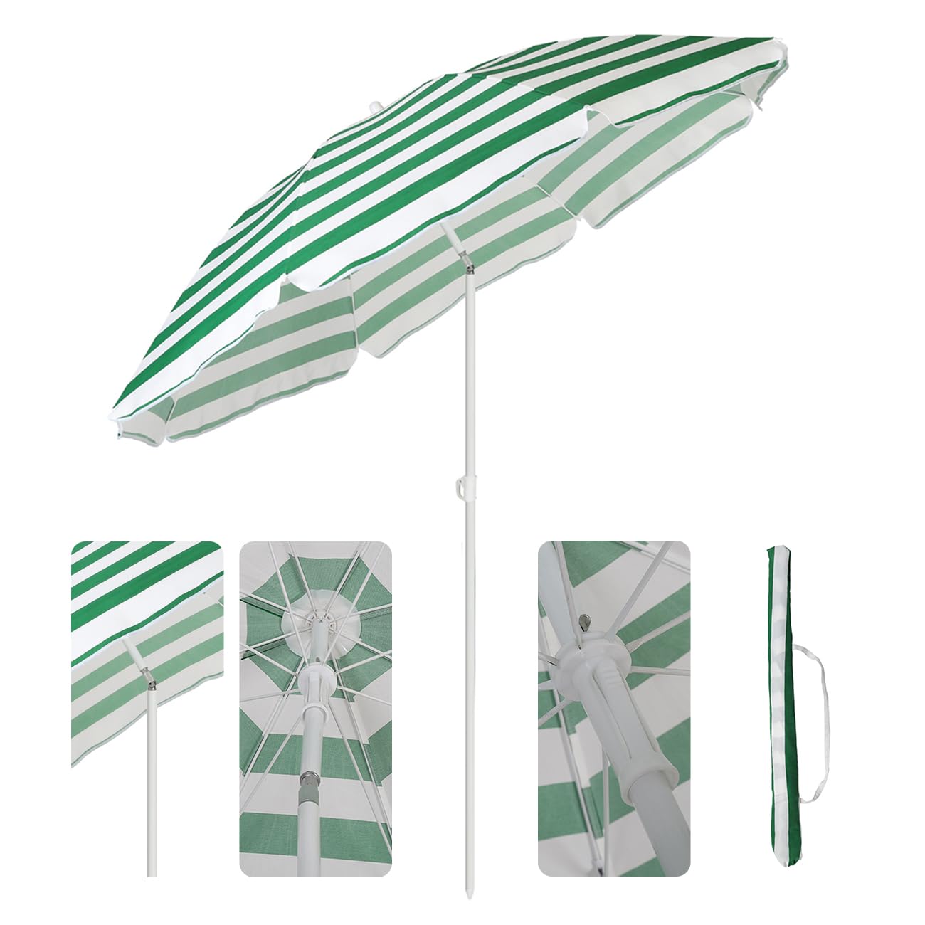 

Sekey Диаметр 160 см x Высота Пляжный Ветер Наклон Регулируемый Солнцезащитный Не Требуется Сборка Сумка Уличный Общий Полосатый Узор [Эффективный 195 см] Зонт,