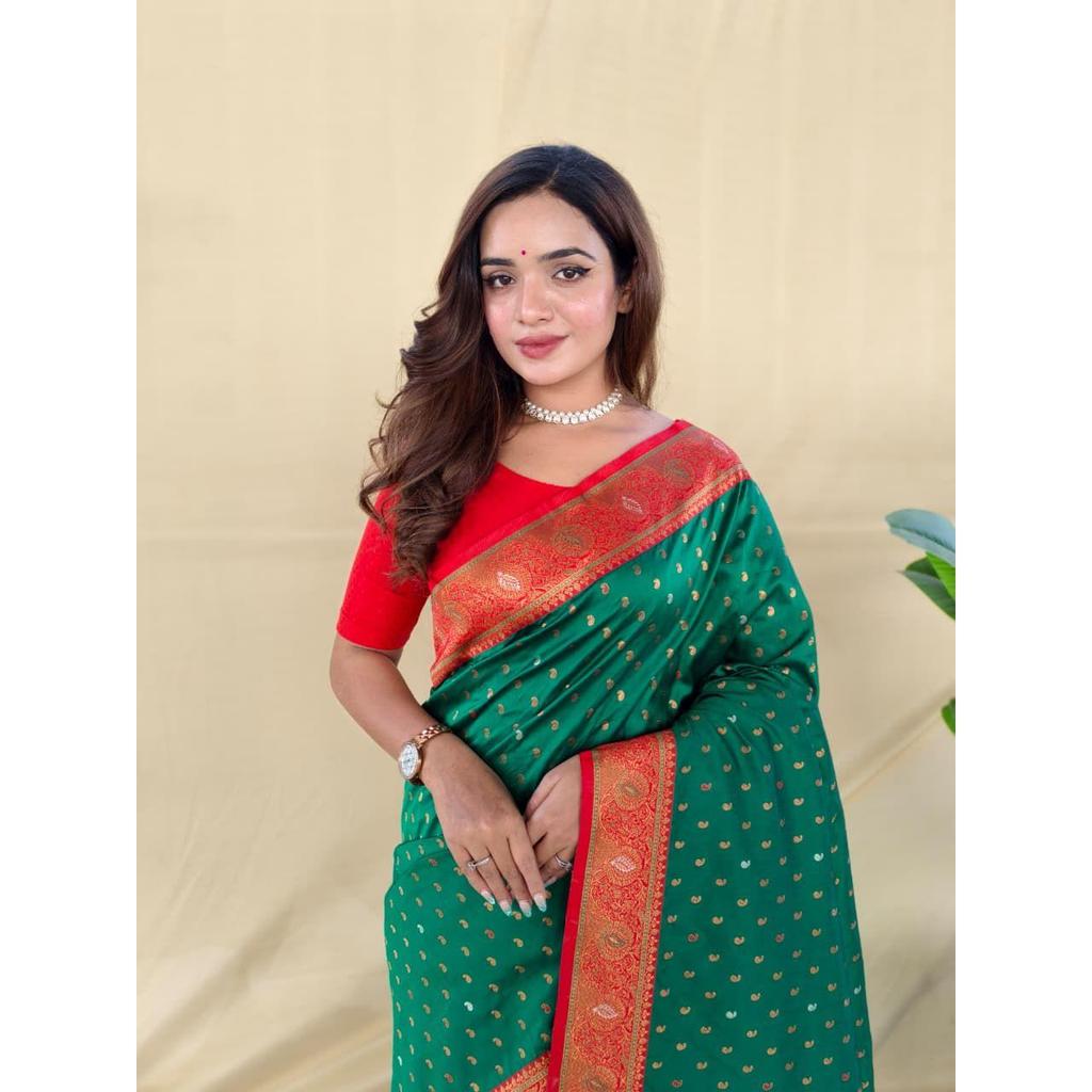 Pure soft paithani silk saree woth beautiful contrast weaving border with allover beautiful weaving and rich weaved pallu
