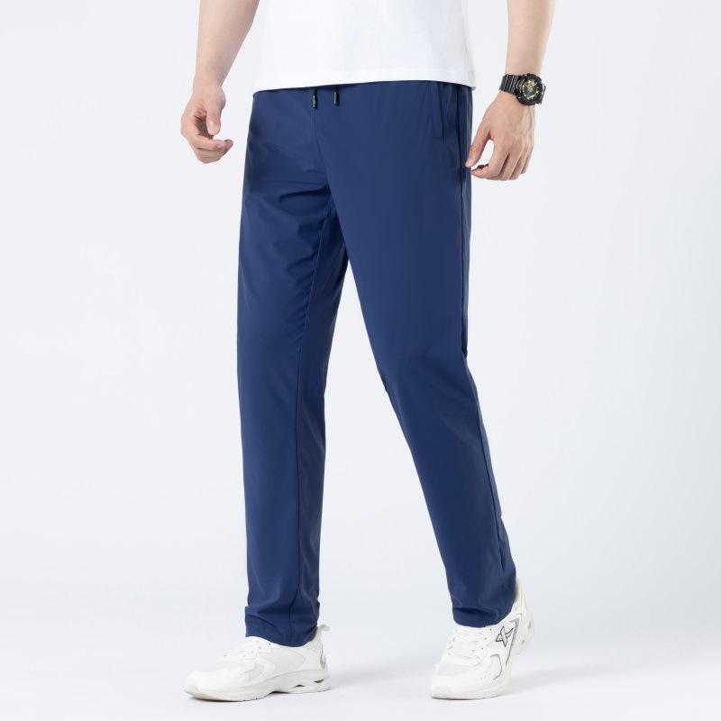 Men s Summer Ice Silk Casual Pants: Youthful, Loose, Straight-Leg, Solid Color, Elastic. L