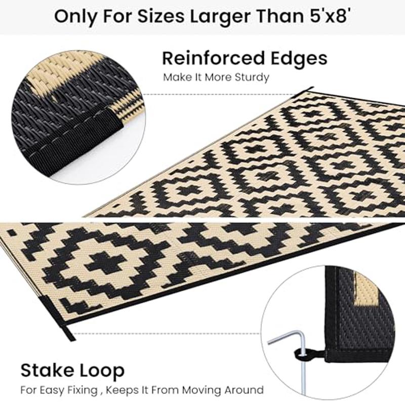 Olanly New Reversible Plastic Rugs For Camping Outdoor RV Mat Carpet For Rooftop Non-slip Waterproof Indoor Mats For Living Room