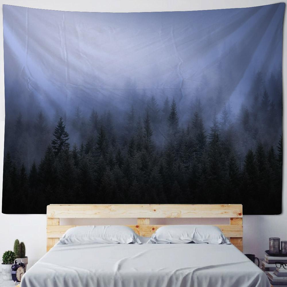 Beautiful Forest Tapestry Mist Jungle Landscape Wall Hanging Bohemian Fabric Decorative Carpet Home Room Background Poster