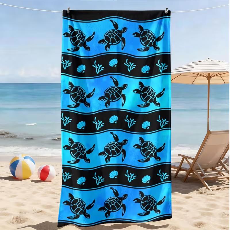 Light Blue Starfish Seashell Print Beach Towel Bath Towel Nautical Ocean Design For Swimming Camping Seaside Holiday