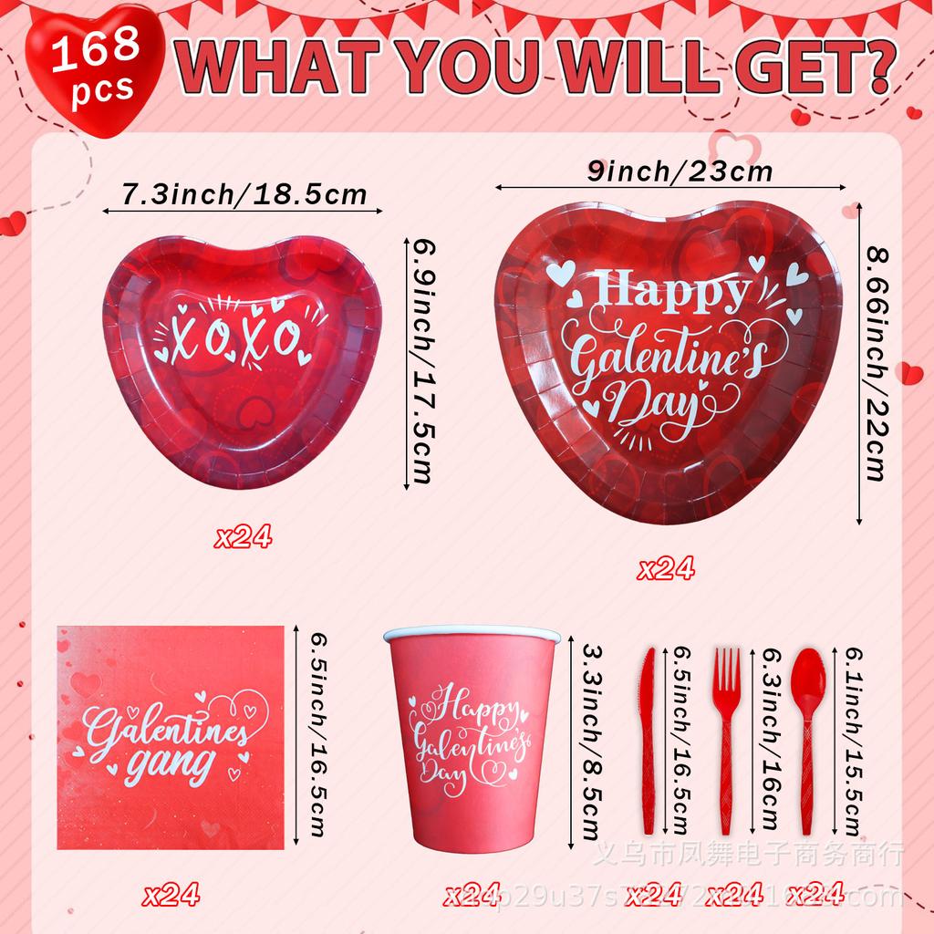 Red Love Valentine'S Day Party Paper Plate Disposable Paper Cup Paper Tissue Tablecloth Party Party Decorative Tableware