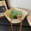 Handwoven Straw Tote Bag with Leather Handles Woven Pattern Summer Beach Bag Casual Everyday Use