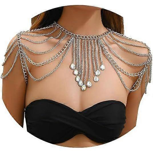 Punk Metal Shoulder Chain Necklace Jewelry Y Crystal Tassel Arm Chain Bridal