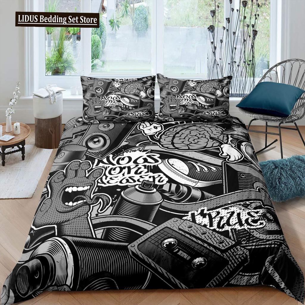 Gamer Duvet Cover Set Rotating Music Comforter Cover Gamepad Gaming Bedding Set For Boys Headphone Bedspreads Cover Queen Size
