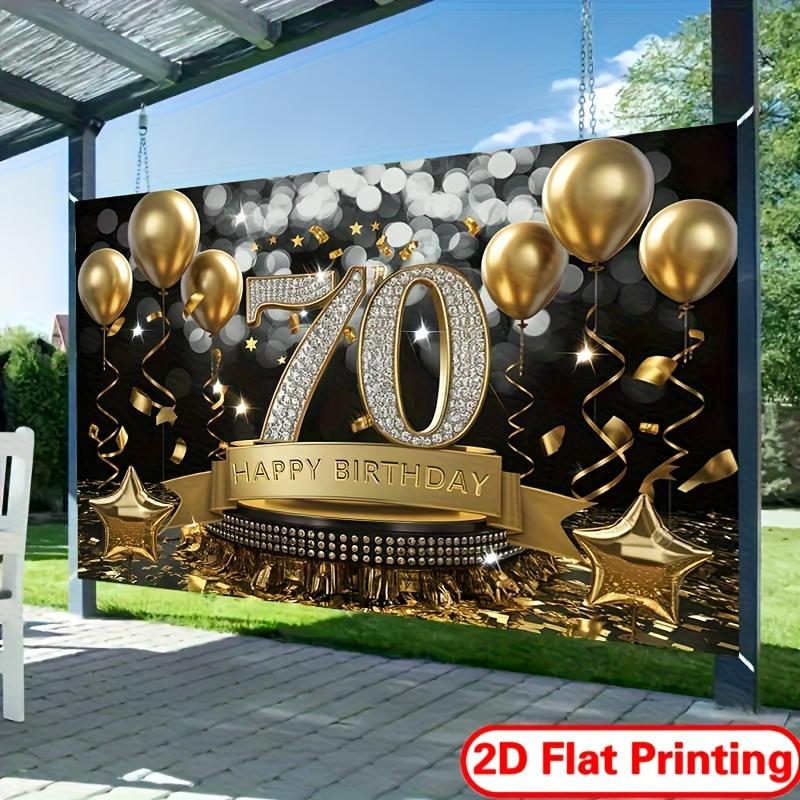 2D Plane 70th Birthday Celebration Banner Black and Gold Polyester Background Home Decoration Wall Decoration