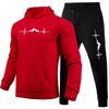 Solid Color Sportswear 2pcs Set Hoodies Black Sweatpants Mountain Print Tracksuit Men's Daily Casual Sports Hooded Jogging Suits
