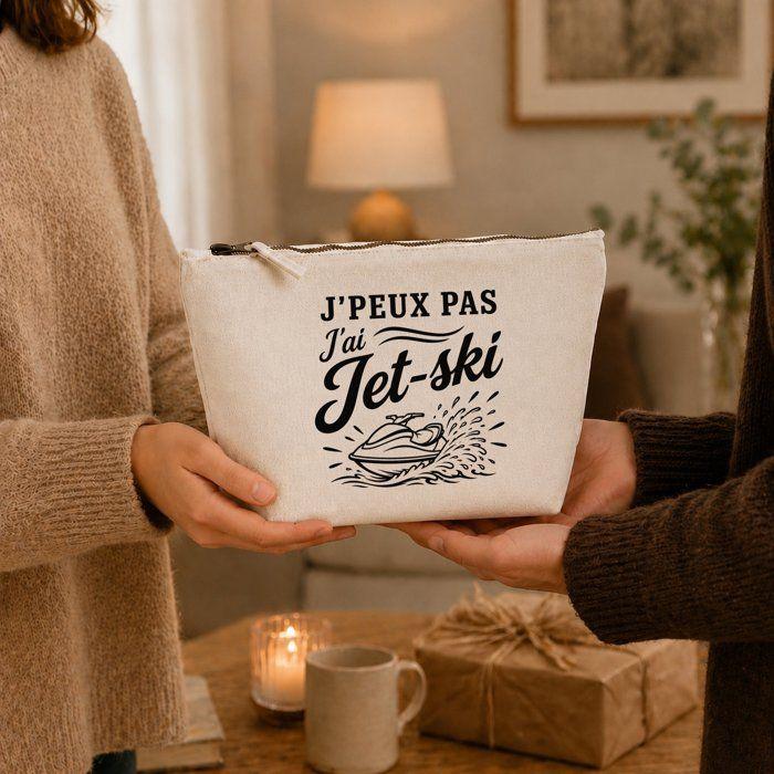 Trousse de toilette - PLANETEE - J'peux pas minimaliste - Beige - 100% coton - 3 L zippée métal