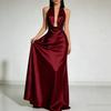 Naiste kaelapaelaga varrukateta bodycon maksikleit kõrge vöökohaga elegantne satiinist õhtukleit